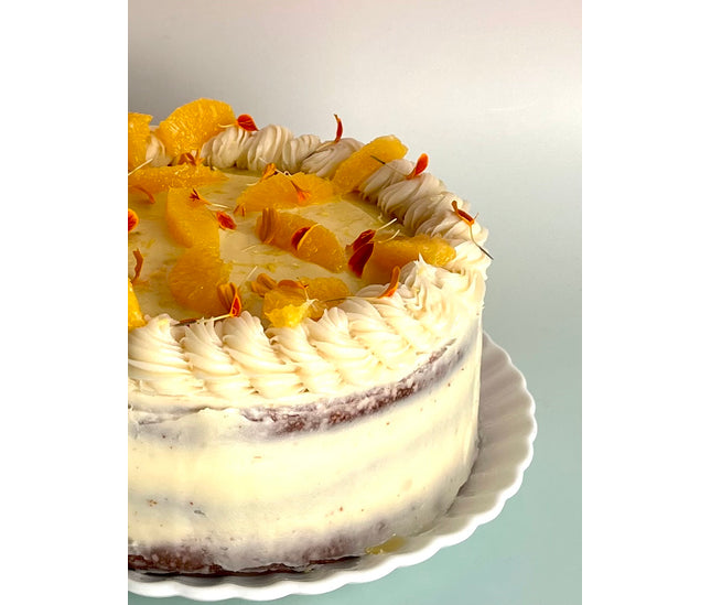 Lemon cake + orange curd + brown buttercream